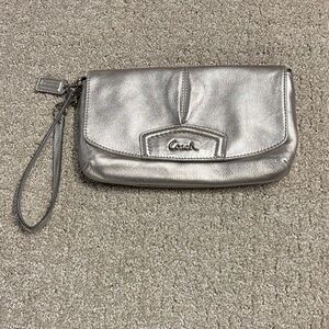 Coach Metallic Silver Wristlet Clutch
